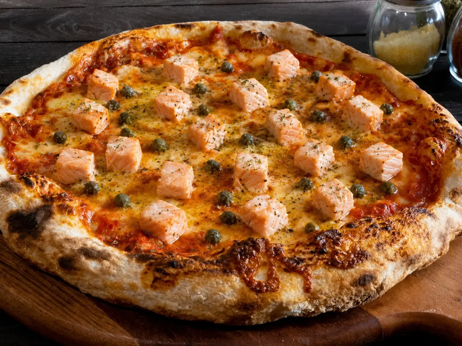 Pizza artesanal de salmón y alcaparras de La Clandestina